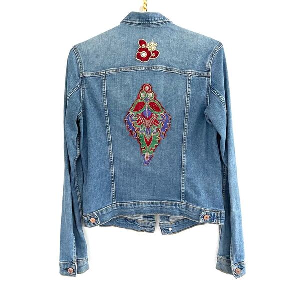 &Denim re-done Boho Jean Jacket size 8 unique blue - Picture 1 of 9